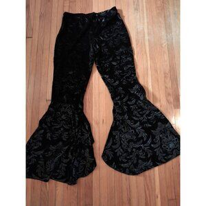 Womens Boho Velvet Burnout Bellbottom Lace Pull On Stretch Pants Large Black